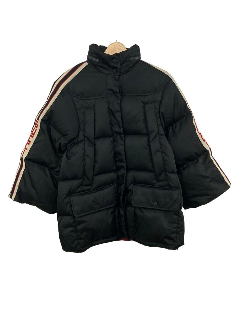 Gucci Down Coat S Zbaaj Black Ivory Red Long Sleeve